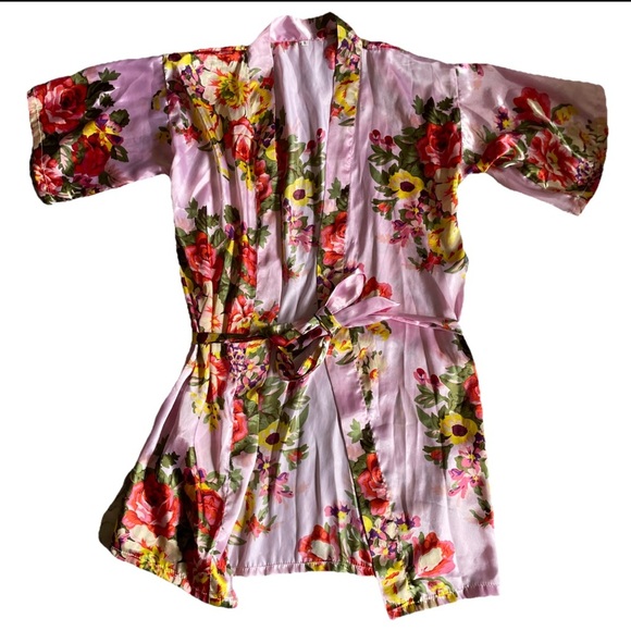Other - Kimono Women’s Medium Pink Flowy Loose Rose Rosette Floral Boho Loungewear EUC